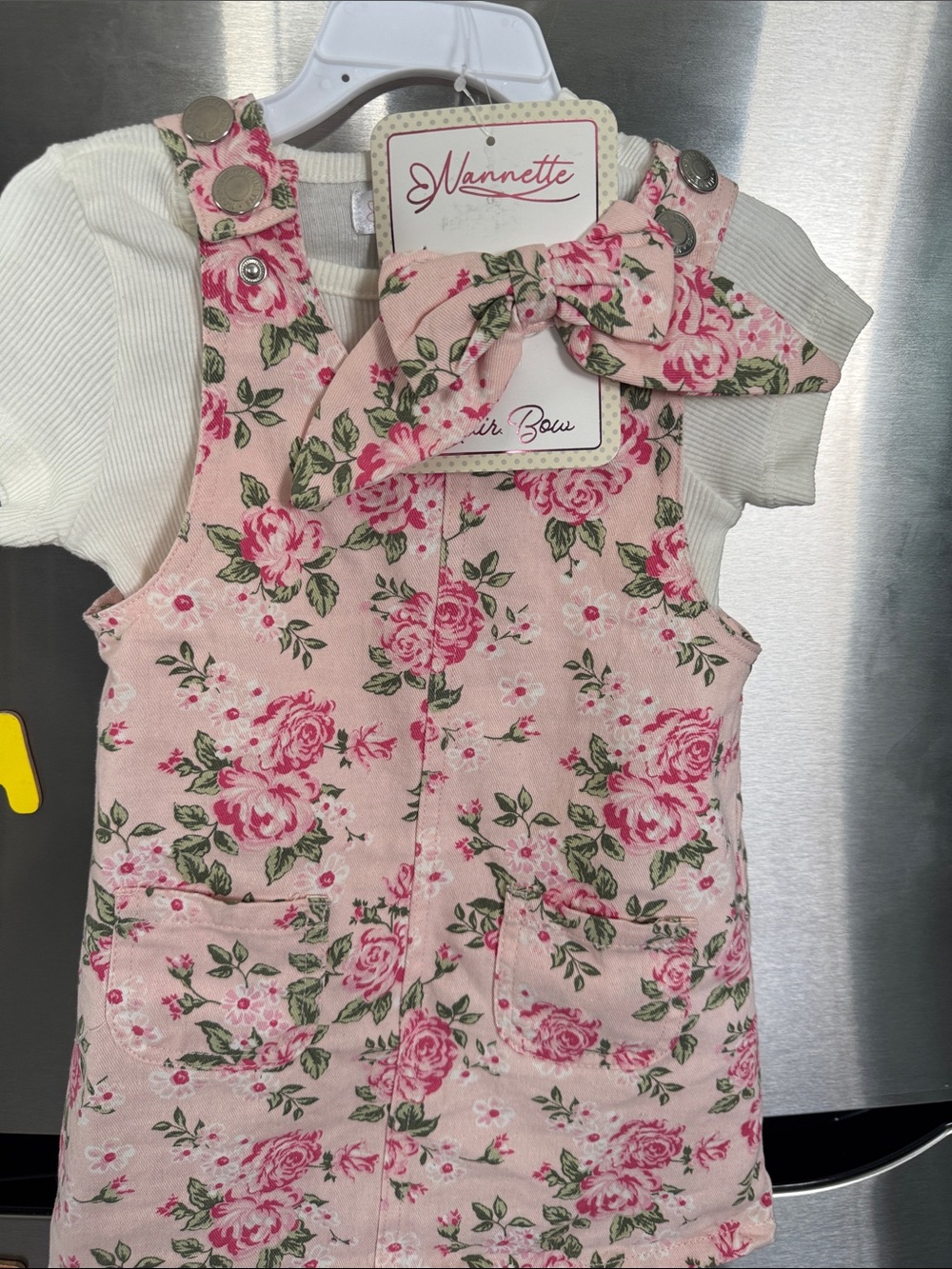 Nannette Pink Floral Dress with Matching Bow